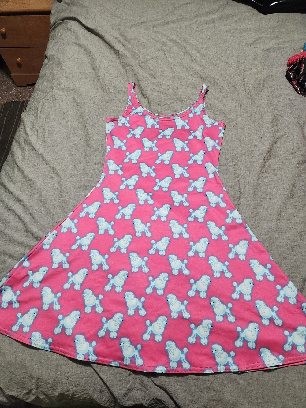 Women’s Pink Sleeveless Mini Dress with Blue Poodle Print